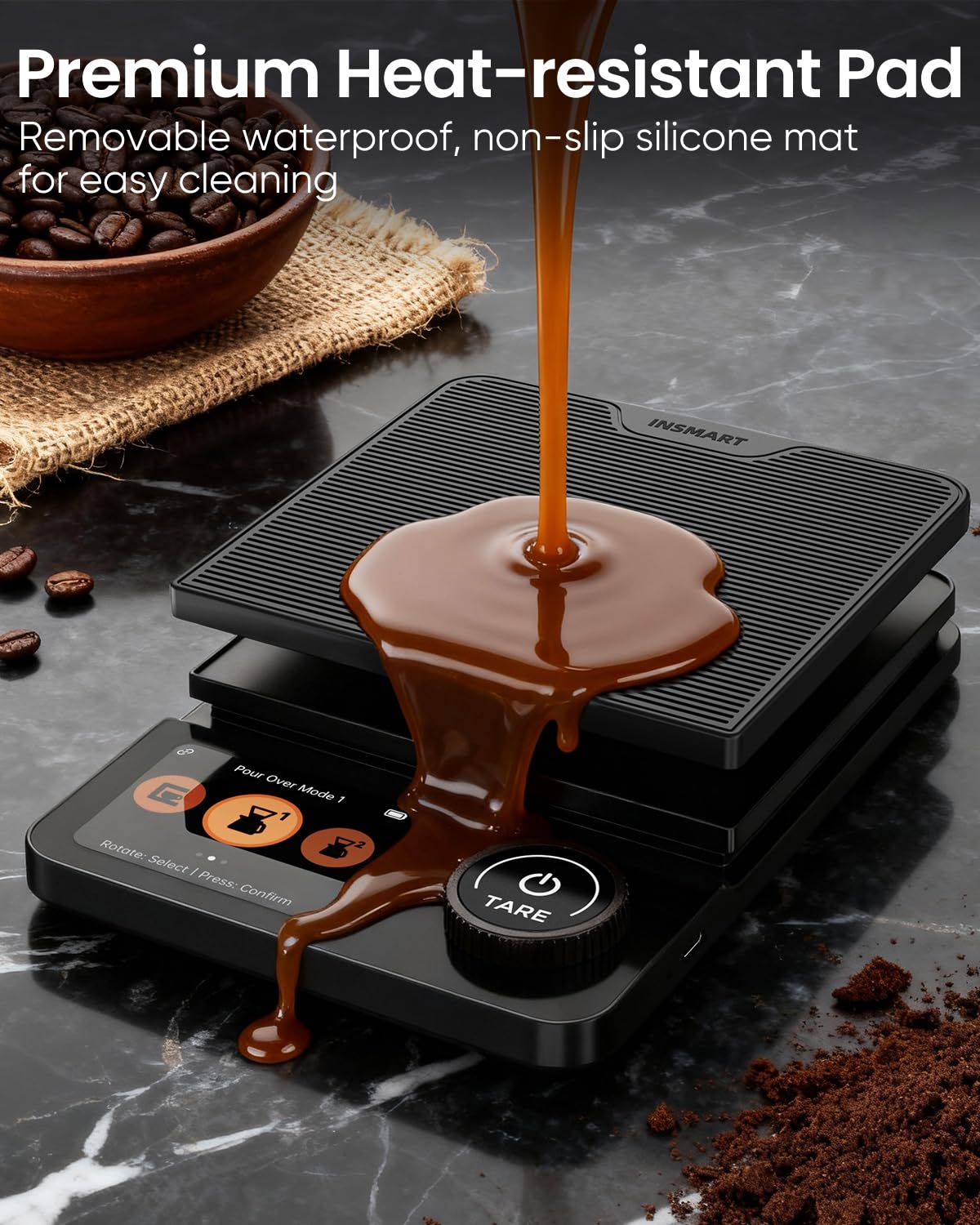 INSMART Coffee Scale with Timer, Bluetooth Espresso Scale with App Sync 5kg/0.1g High Precision, Large Color Display Digital Kitchen Scale, 5 Units & 3 Brew Modes for Pour-Ove, Espresso, Kitchen