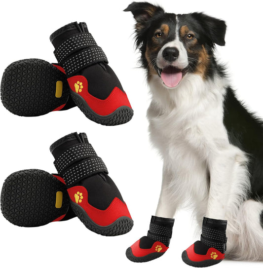 Anti-Slip Dog Snow Boots Dog Shoes for Large Dogs Dog Winter Boots Waterproof Dog Shoes with Reflective Straps Paw Protectors Dog Boots for Winter Hiking 4PCS