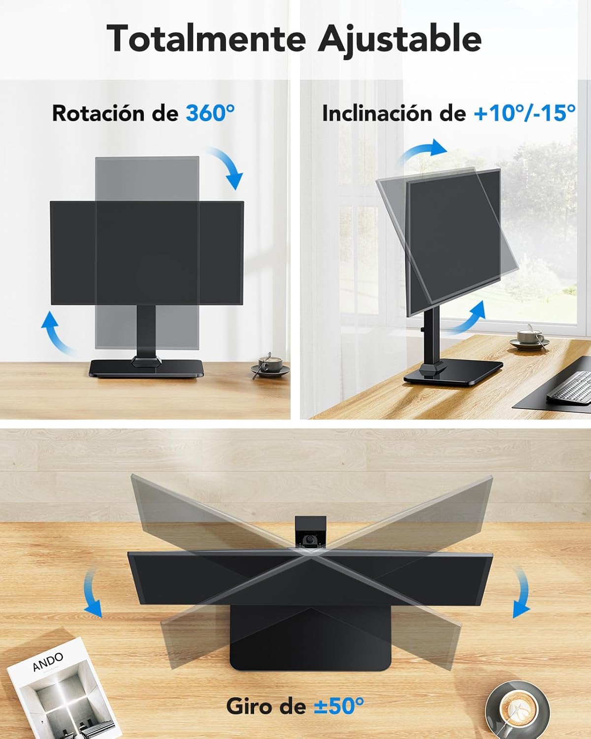 HUANUO Monitor Stand, Freestanding VESA Mount for 13 to 34 Inch Screens, Holds up to 44lbs, 5 Height Options, Swivel Desk Stand Riser With 360 Rotation, VESA 75x75mm/100x100mm