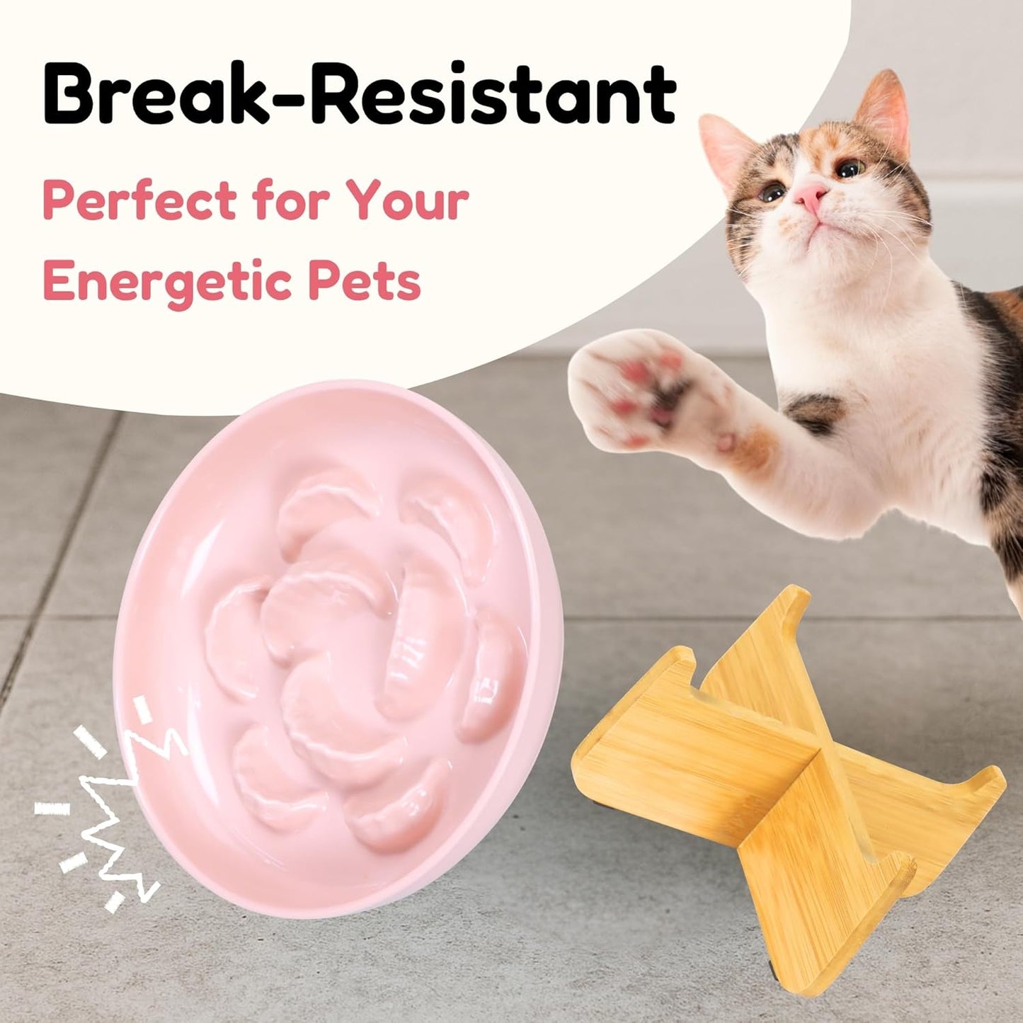 Slow Feeder Cat Bowl with Stand - Unbreakable Elevated Slow Feeder Bowl for Cats - Melamine Puzzle Raised Cat Food Bowl - Whisker Friendly & Wet & Dry Food- Dishwasher Safe & Non Slip (Pink
