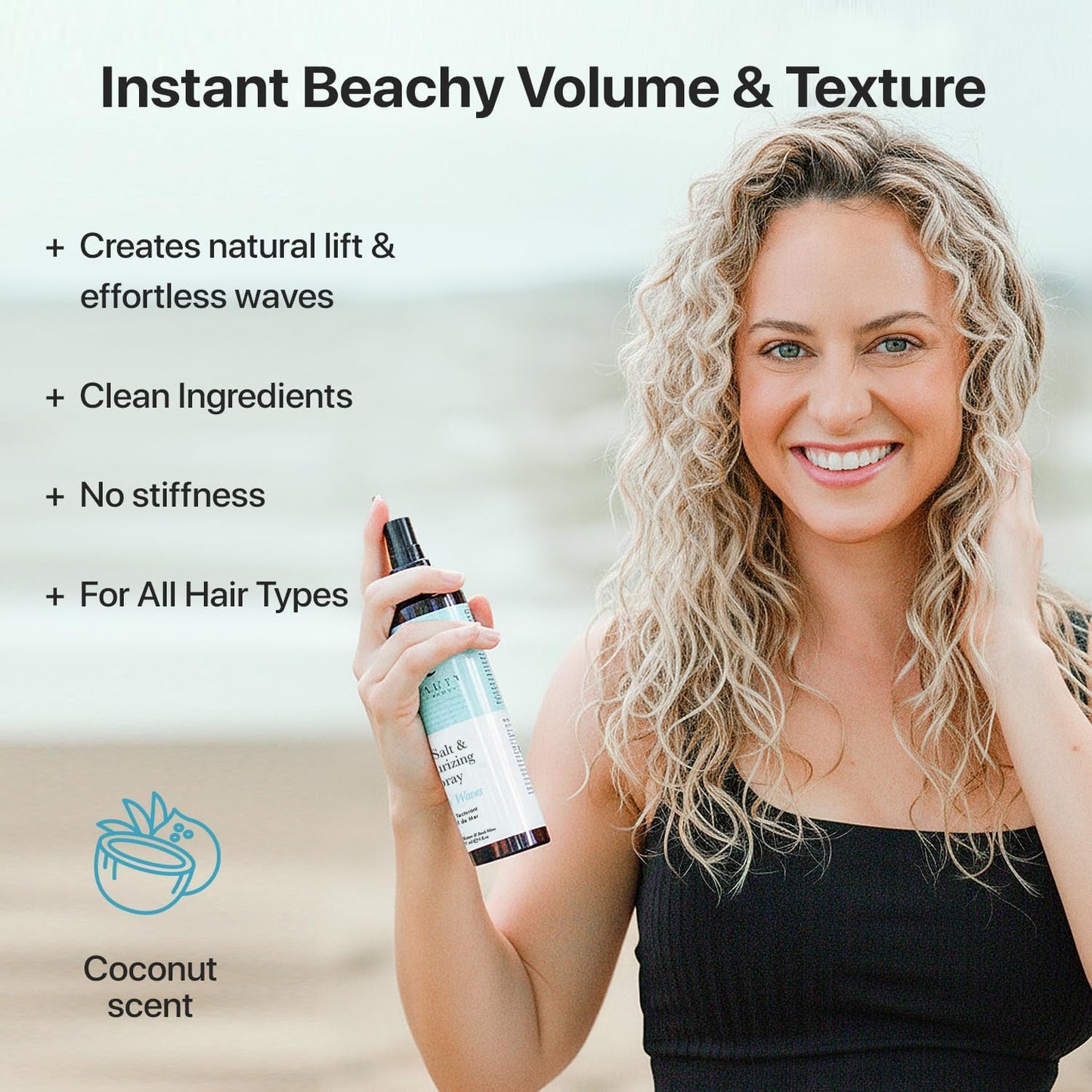 Beauty by Earth Sea Salt Spray - Aloe-Enhanced Beach Waves without Dryness, Texture & Volume Spray for All Hair Types, USA Made with Organic Ingredients, Ocean Waves Scent 6oz