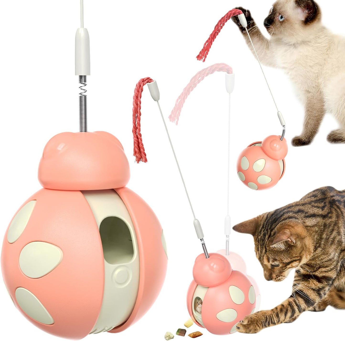 Cat Interactive Toy Treat Dispenser Cat Tumbler Toy with Teaser Wand Cat Toy Bowl Slow Feeder