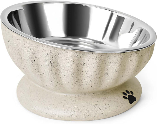 Dog Bowl for Small Dogs, Removable Stainless Steel Dog Bowls with Resin Base, Elevated and Tilted 15° Pet Food/Water Bowl,15oz Pet Food Bowl for Small Sizes