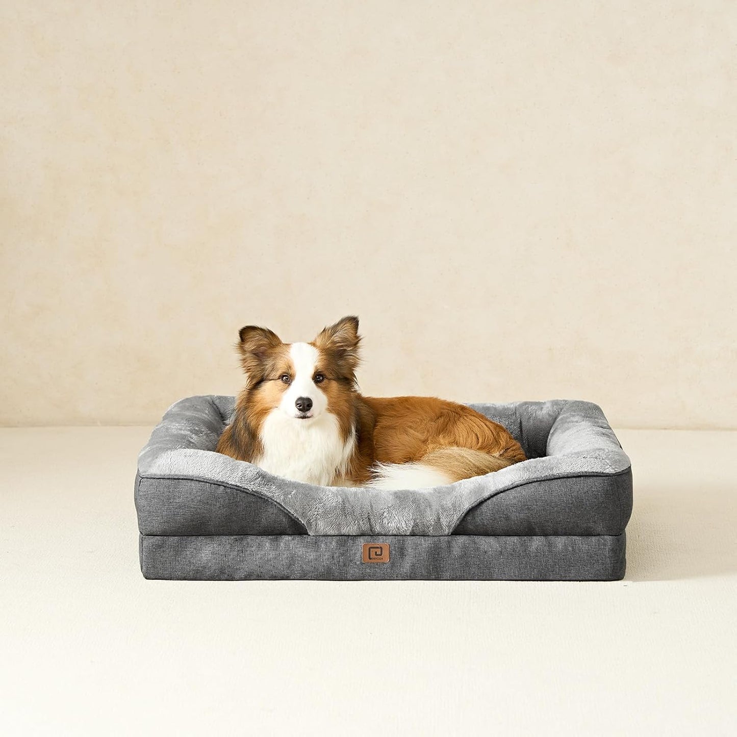EHEYCIGA Orthopedic Dog Bed for Large Sized Dog, 36x27x7 Inch Large Memory Foam Dog Couch Bed with Sides, Waterproof Liner & Washable Removable Cover, Bolster Pet Sofa, Grey