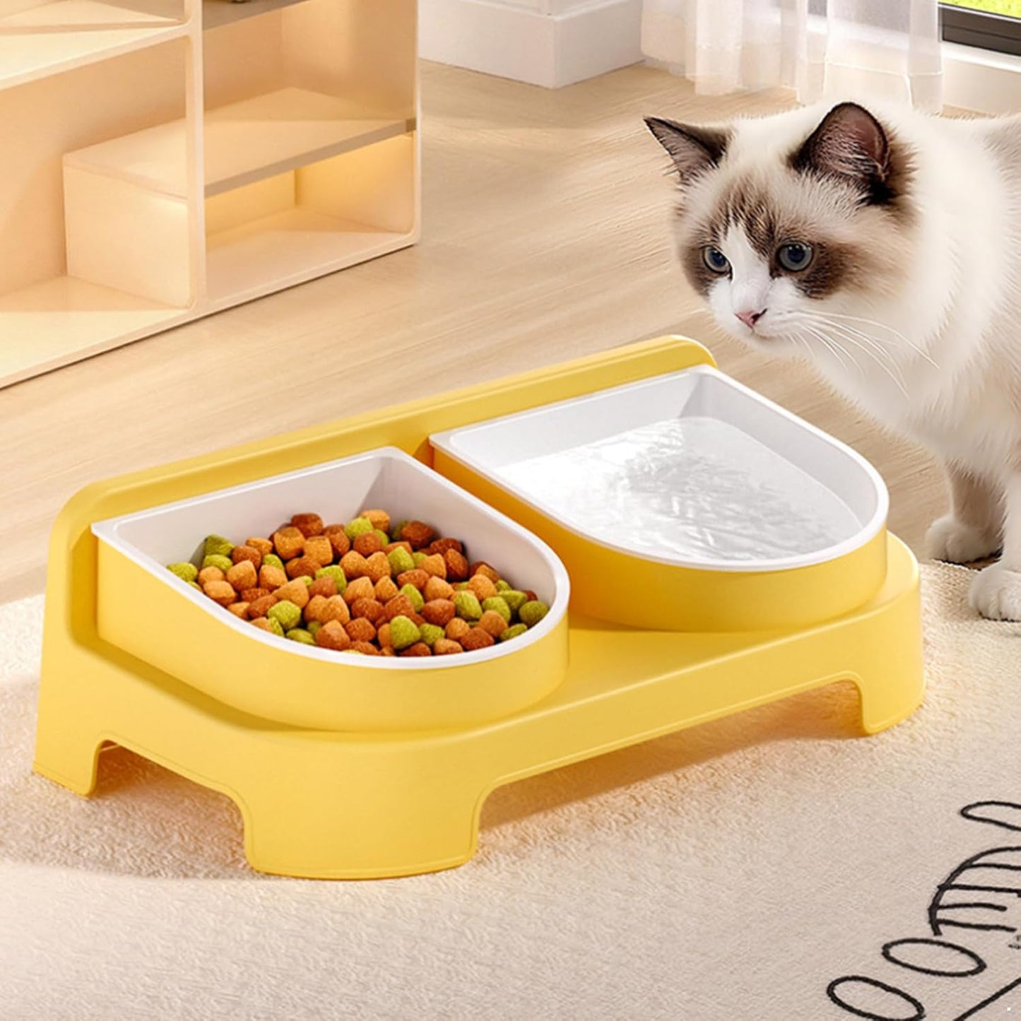 iiniim Elevated Dog Feeder Bowls Double Dish with Stand Raised Food and Water Bowls for Small Medium Dogs Cats Yellow One Size