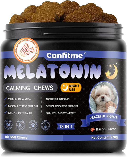 Melatonin for Dogs, 90 Chews Calming Treats for Small and Large Dogs with Valerian Root & L-Theanine for Sleep Aid & Emotional Support, Calming Treats for Stress Anxiety Relief, Barking