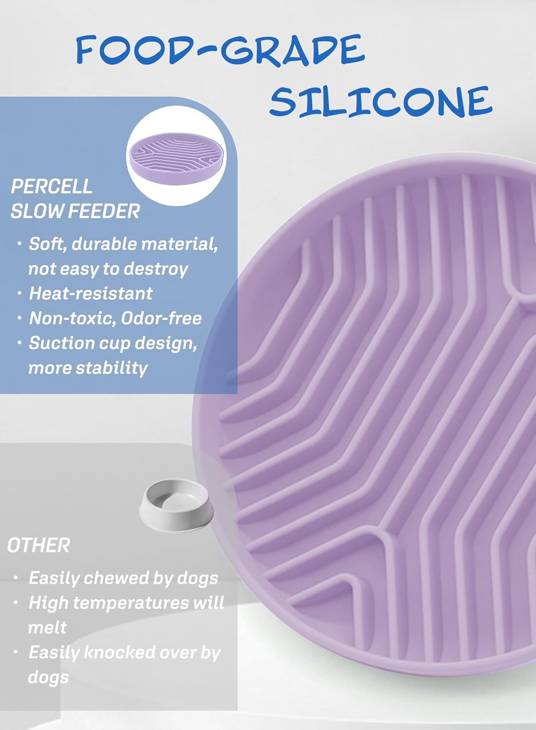 Slow Feeder Dog Bowl with Suction Cups - Non-Slip Silicone Strip Maze Design for Dogs (Purple)