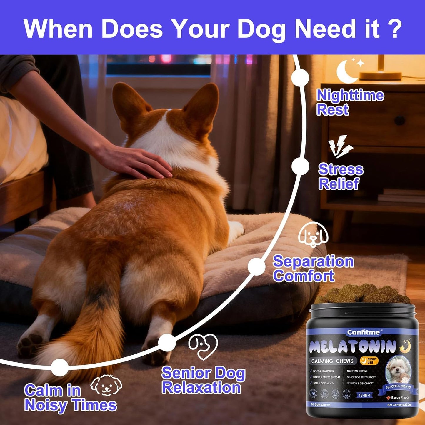 Melatonin for Dogs, 90 Chews Calming Treats for Small and Large Dogs with Valerian Root & L-Theanine for Sleep Aid & Emotional Support, Calming Treats for Stress Anxiety Relief, Barking