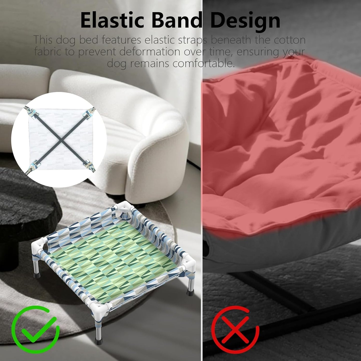 Elevated Dog Bed with Full Guardrail, Raised Dog Sofa Beds, Rectangular Sleeping Puppy Bed，Cooling Outdoor Pet Cot with Breathable Cotton Fabric (Small