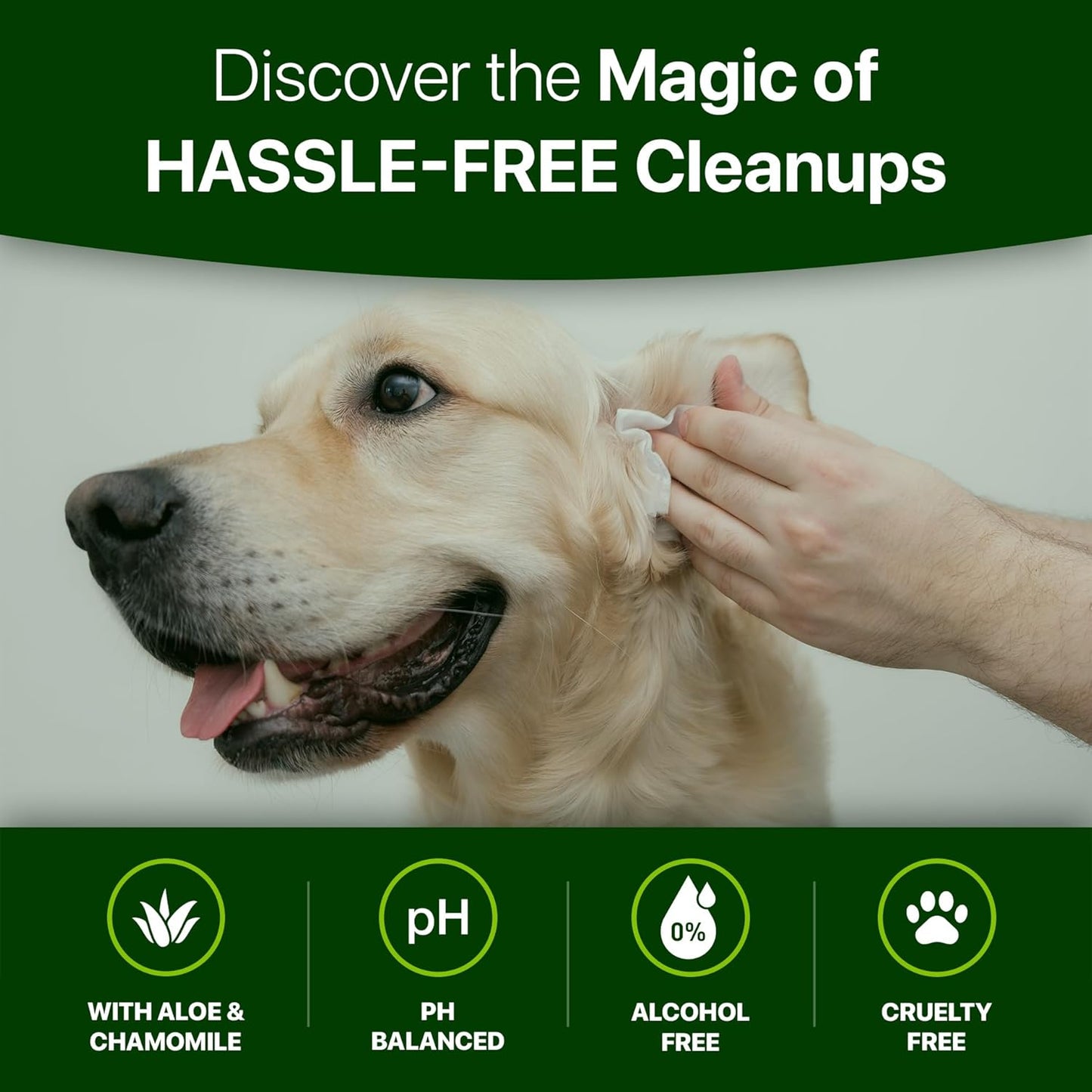Premium Unscented Dog Wipes for Paws and Butt 100 Count - Compostable, Plant Based Dogs and Cat Wipes, Strong Grooming Pet Wipes for Dogs and Cats - Use on Body, Bum, Ear & Paws (Pack of 1)
