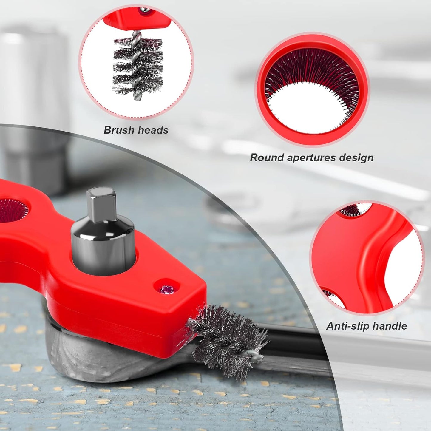 Honoson 4 Pcs 4-in-1 Copper Pipe Cleaner, 1/2 in & 3/4 in Copper Tubing Brush Inner & Outer Thread Cleaner Plumber Deburring Brushs for Plumbing Installation, Soldering, Brazing(Black, Red)
