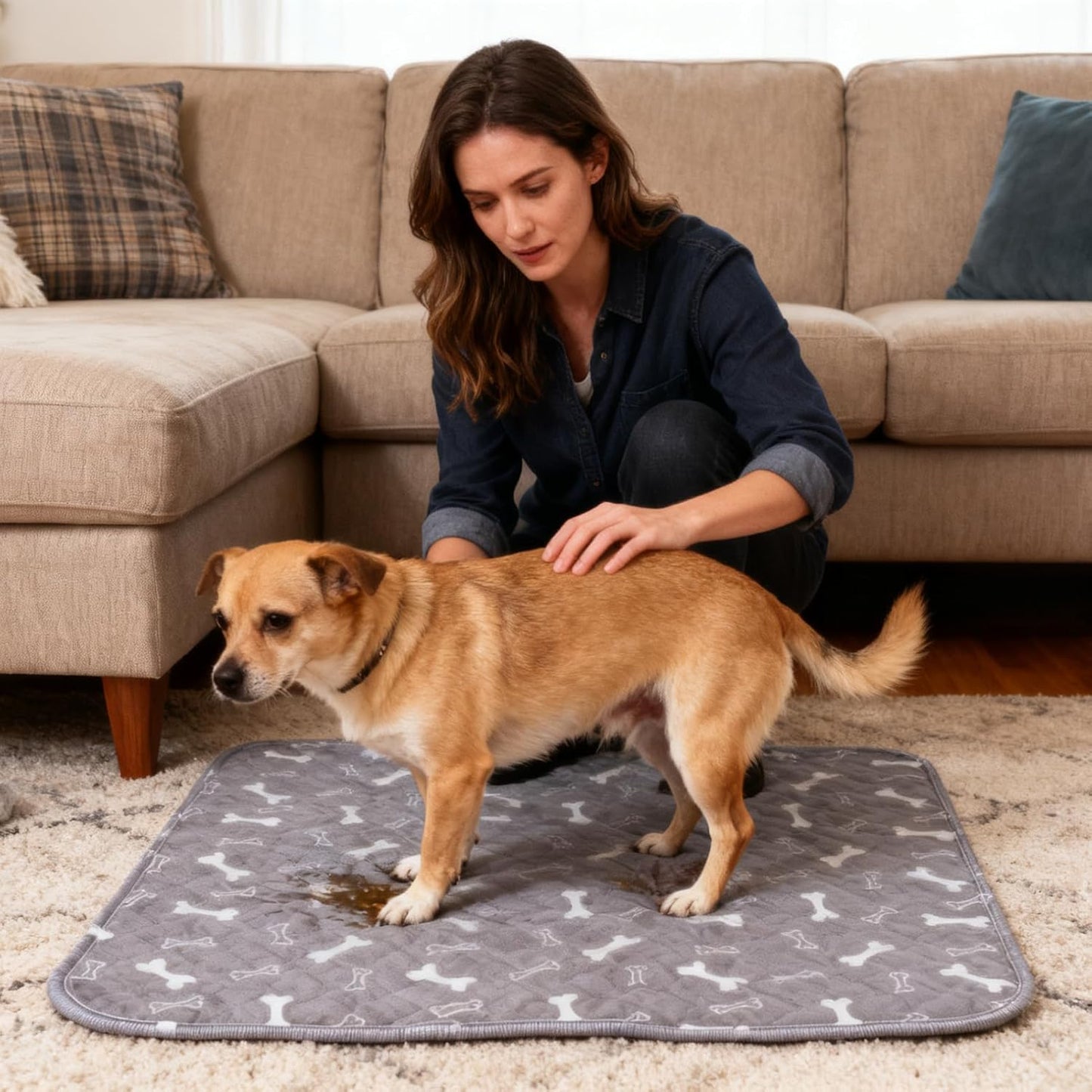 Washable Pee Pads - Non-Slip Washable Cushion, Pet Pee Pads, Indoor Outdoor Travel Car Cages Pens Bedding Couch Room Senior Winter Camping, 27.56inchx31.5inch, 380g