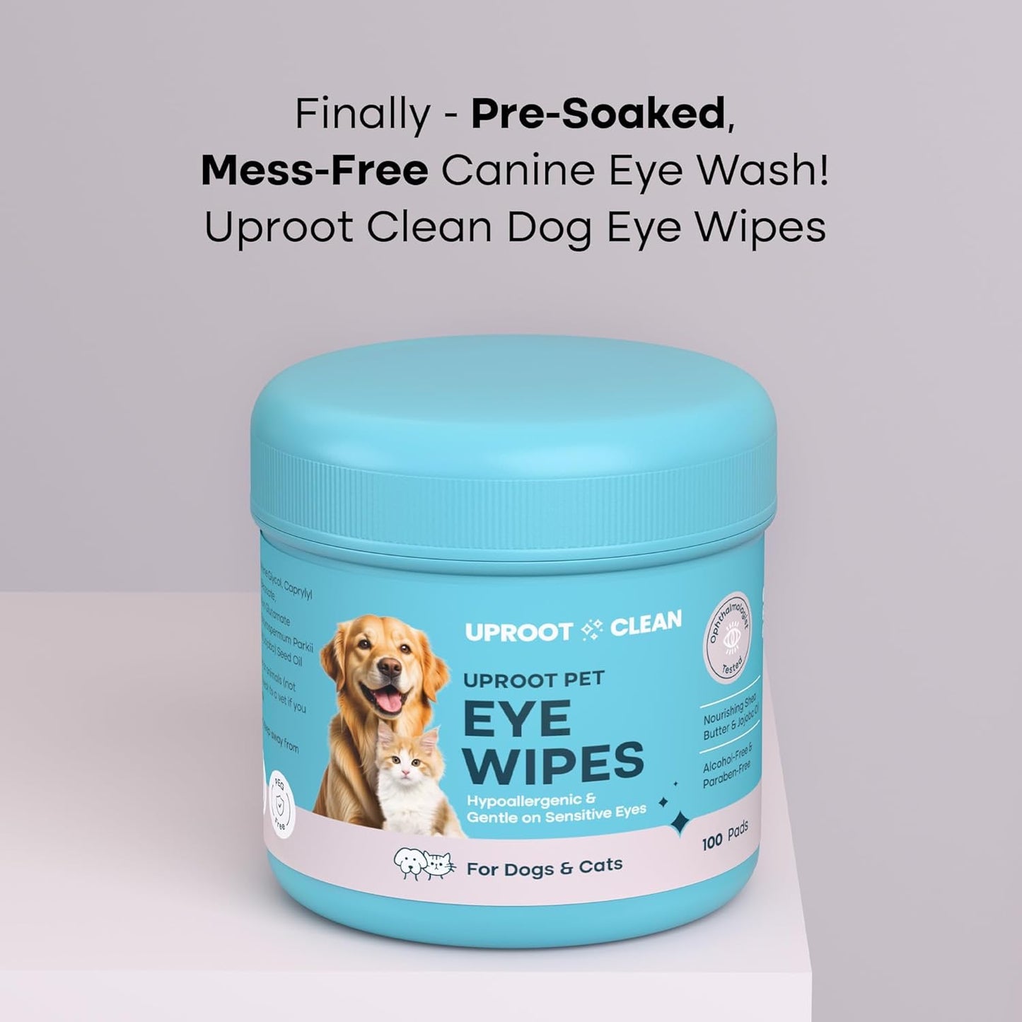 Uproot Clean Cat & Dog Eye Wipes: Hypoallergenic Eye Wipes for Dogs (100ct.) - Gentle & Cleansing Tear Stain Remover for Dogs - Reduce Discharge, Tear Stain Deep Clean Wrinkles Cats