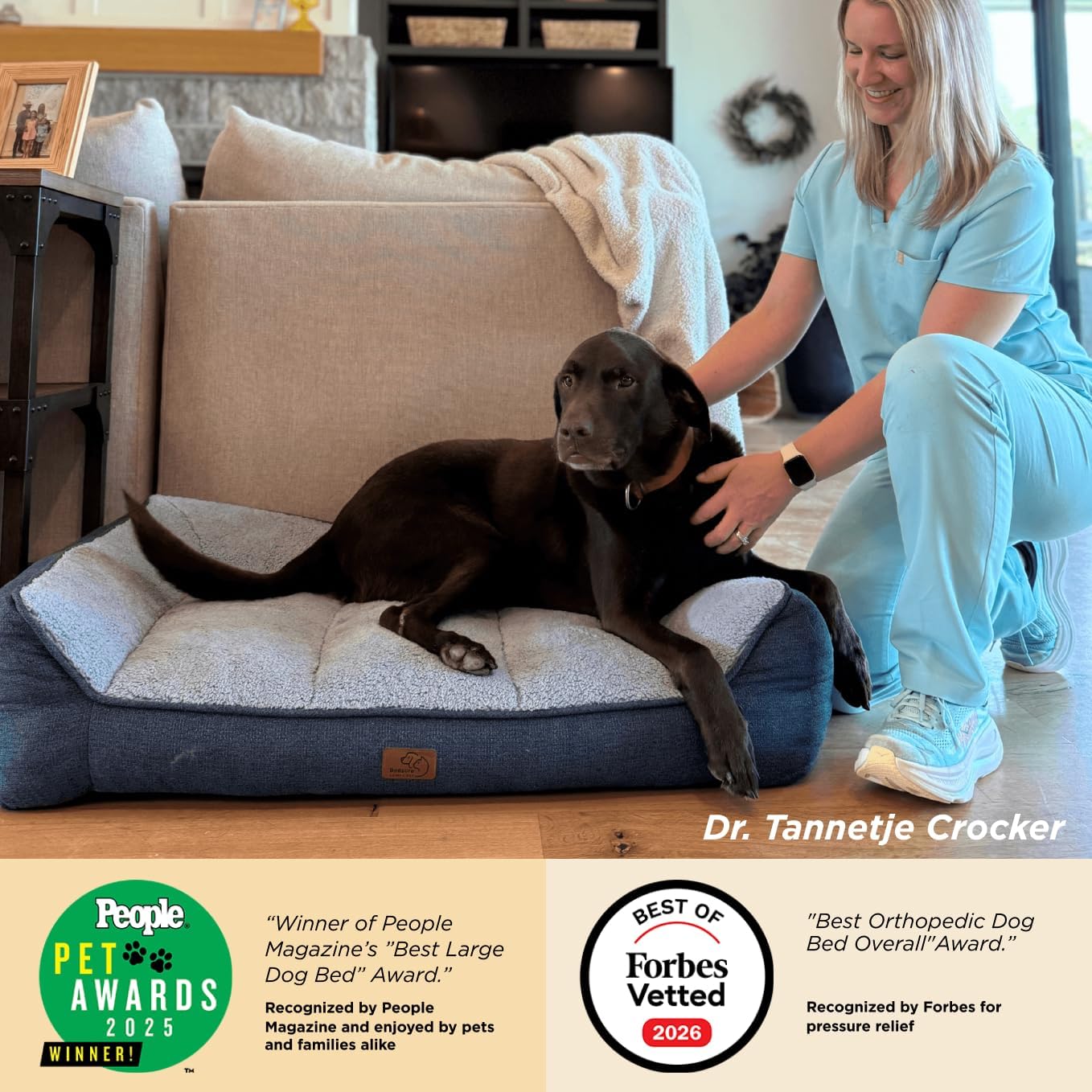 Bedsure SupportMax™ Orthopedic Dog Beds Large Sized Dog - As Seen on TV Extra Thick Supportive Large Dogs Bed with Waterproof Washable Cover, L Plus Comfort Pet Sofa with Soft Sherpa, Grey, 38"