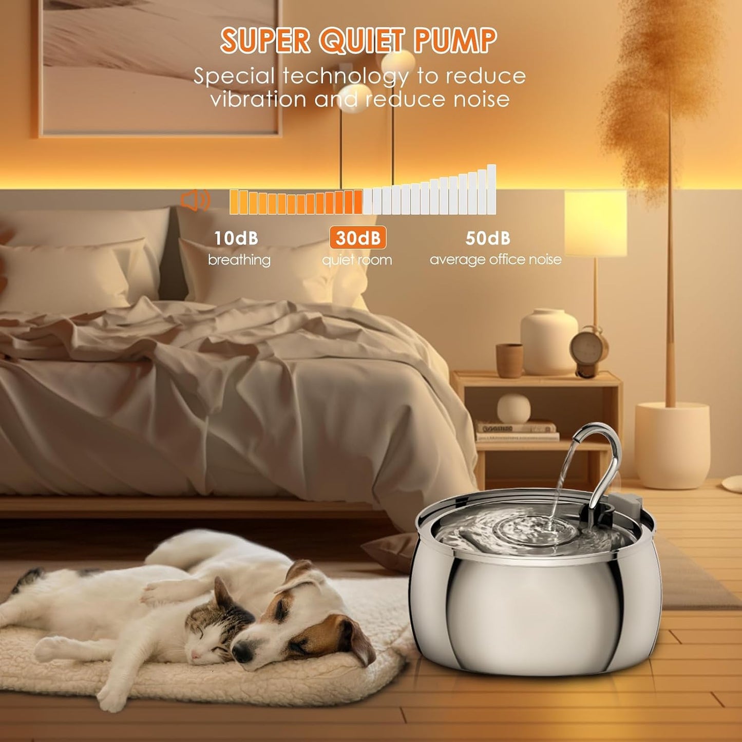 Cat Water Fountain Stainless Steel 4.0L/1.1Gal Cat Fountain for Drinking,Pet Water Fountain for Cats Indoor,Ultra-Quiet Pump,Multi-Filter System,Dishwasher Safe,Ideal for Multiple Pets