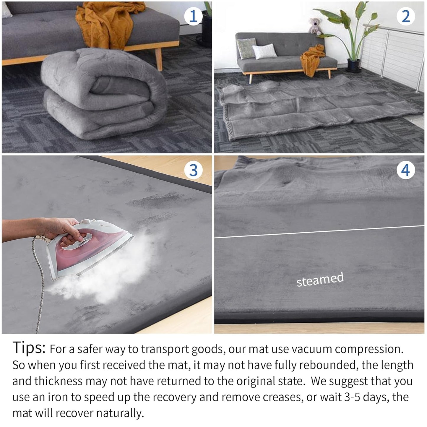 Ultra Soft Baby Play Mat for Floor,1.3" Thick Elasti-Foam 50x50 Playpen Mat for Toddlers Infant kids,Non-Slip Backing Safe for Crawling&Tummy Time,Tatami Style (Dark Grey)