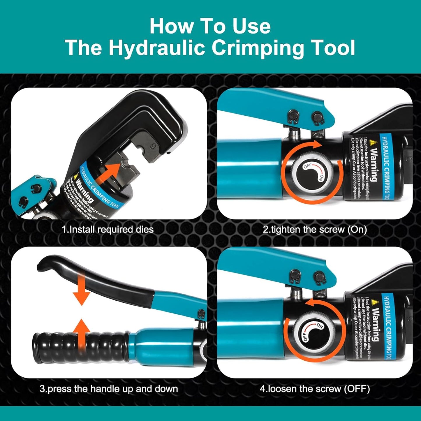 10 Tons Hydraulic Crimping Tool with 9 Dies - Battery Cable Crimper Tool & Wire Rope Crimping Tool for 12 to 2/0 AWG, 1/16" 1/8" 3/16" Stainless Steel Cable Railing Tool