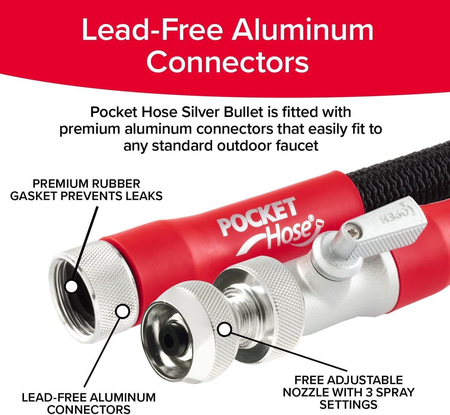 Pocket Hose 100 FT Silver Bullet 2.0 Expandable Garden Hose w/Turbo Shot Nozzle, AS SEEN ON TV, Lead-Free, Solid Aluminum Connectors, Easy On/Off Valve, Kink-Free, Leak-Proof