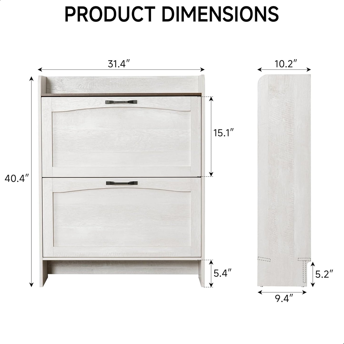 Narrow Shoes Storage Cabinet, Entryway Storage with 2 Flip Drawers, Farmhouse Shoe Organizer with Removable Shelves, Anti-Drop Top Fence, 40.4H x 31.4W (Warm White Grayish)