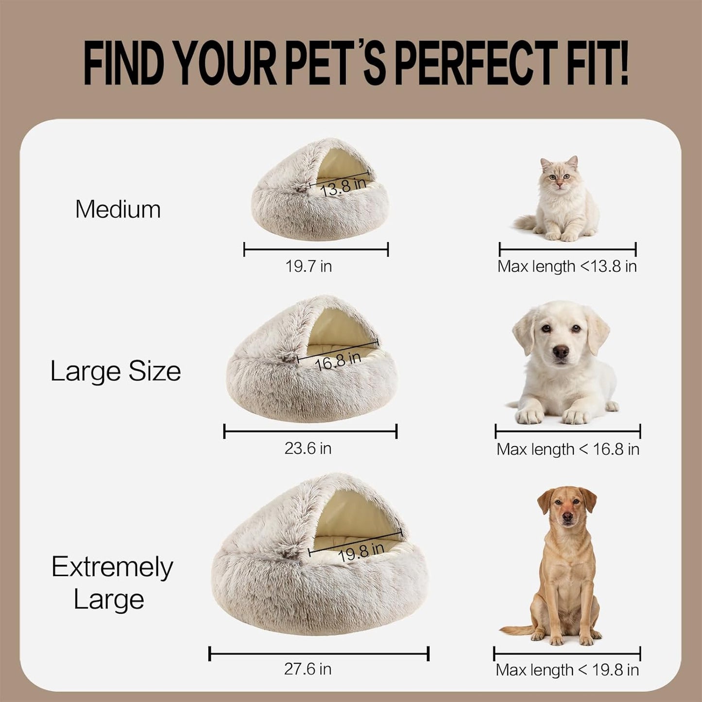 Cat Cave Bed, Dog Bed with Cover, that is, Warm, Full of Security, The Cover Can Be Removed to Become a Doughnut Bed, Suitable for All Seasons (Cave Bed - Pink, Medium 19.7 Inches)