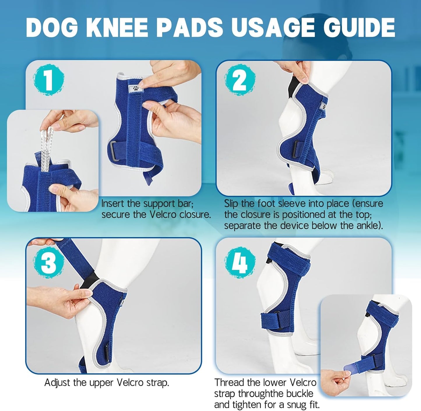 Supet Dog Leg Brace for Back Leg - Hock & Ankle Joint Support for Rear Legs with 2 Metal Springs, Anti-Slip Design & Reflective Trim for Sprain, Arthritis, Injury & Wound Recovery (Blue, L)