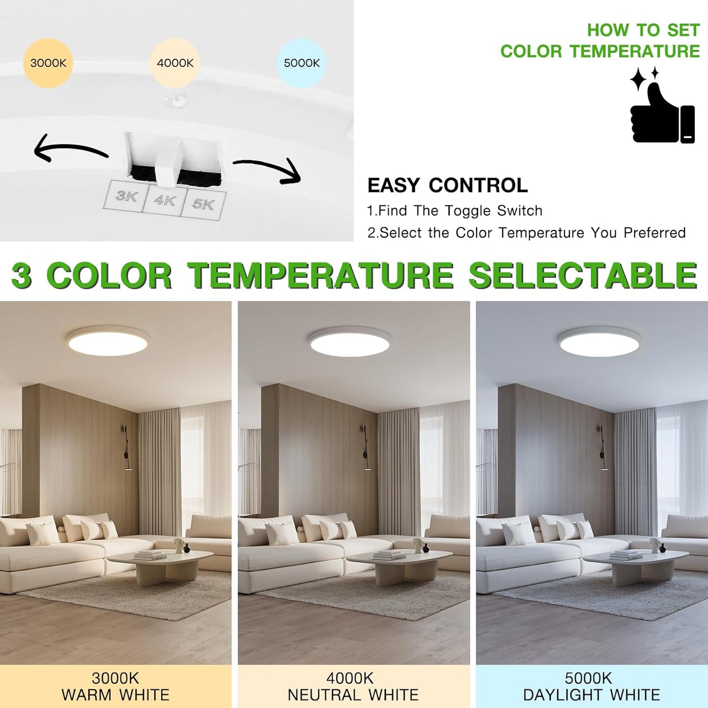 2Pack 12Inch LED Flush Mount Ceiling Light Fixture,24W 2400LM,Dimmable CCT 3000K/4000K/5000K,Round Flat Panel Light for Bedroom,0.7Inch Thin Modern Low Profile Hardwire Lights for Hallway,Porch