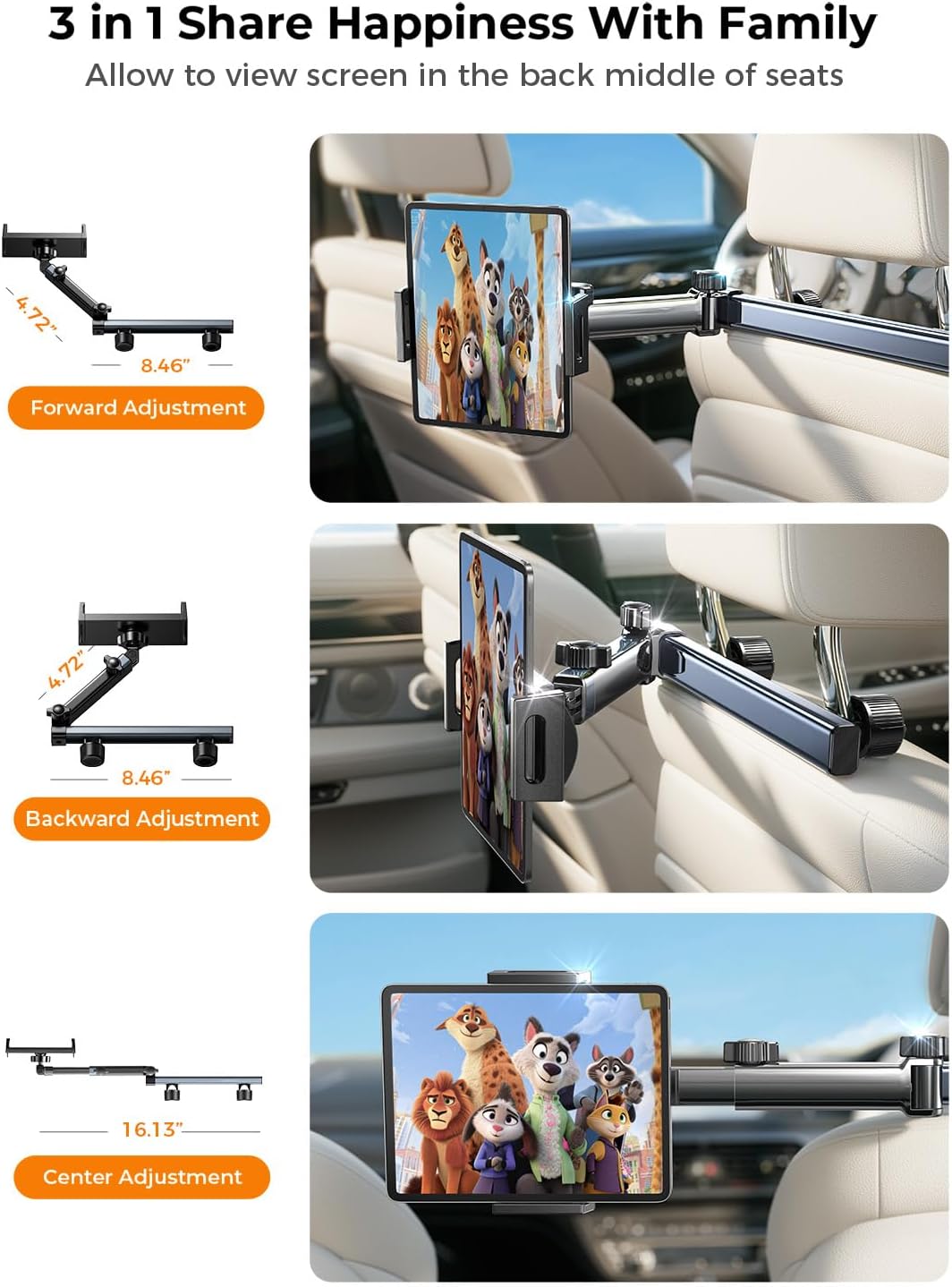 LISEN for iPad Holder Car Road Trip Travel Essentials Activities for Toddler Kids Gifts, Car Accessories for Women Interior Men Truck 3in1 Tablet Holder Back Seat Car Camping Headrest Organizer