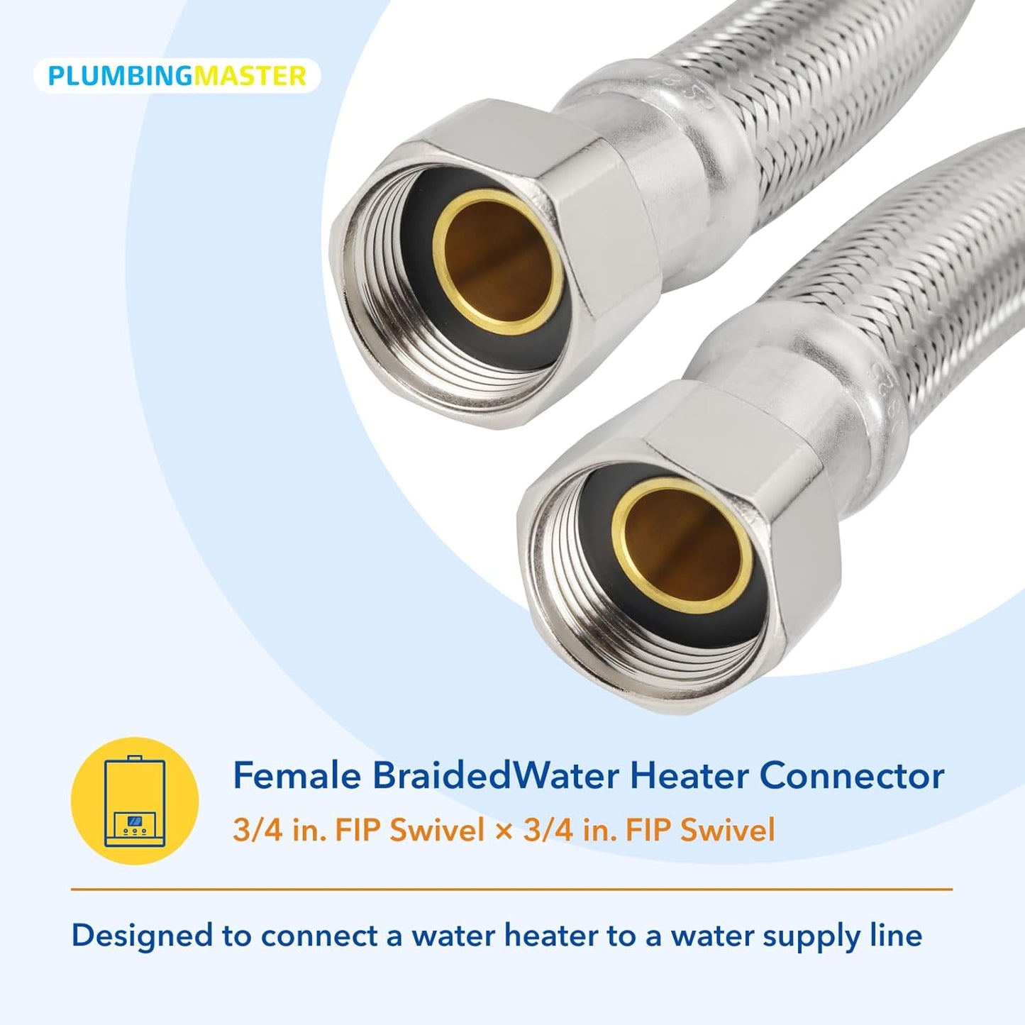 18 Inch Braided Flexible Stainless Steel Water Heater Connector Hose 3/4-Inch FIP x 3/4-Inch FIP Female Steel-Flex Water Heater Connector For Female Iron Water Pipes Fitting（2pcs）