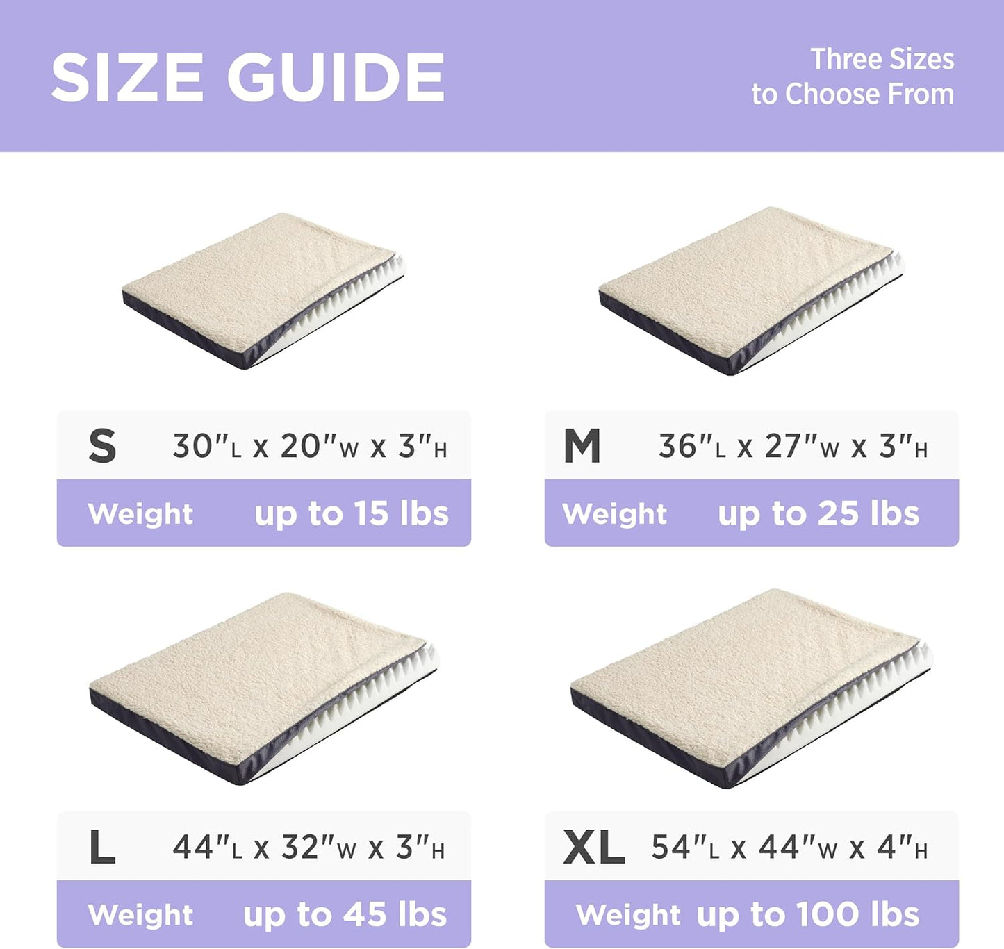 LE SURE XL Washable Dog Bed Cover Replacement Plush Fleece Cover for Orthopedic Egg Crate Foam Pet Mat 44x32x3 Inches, Grey