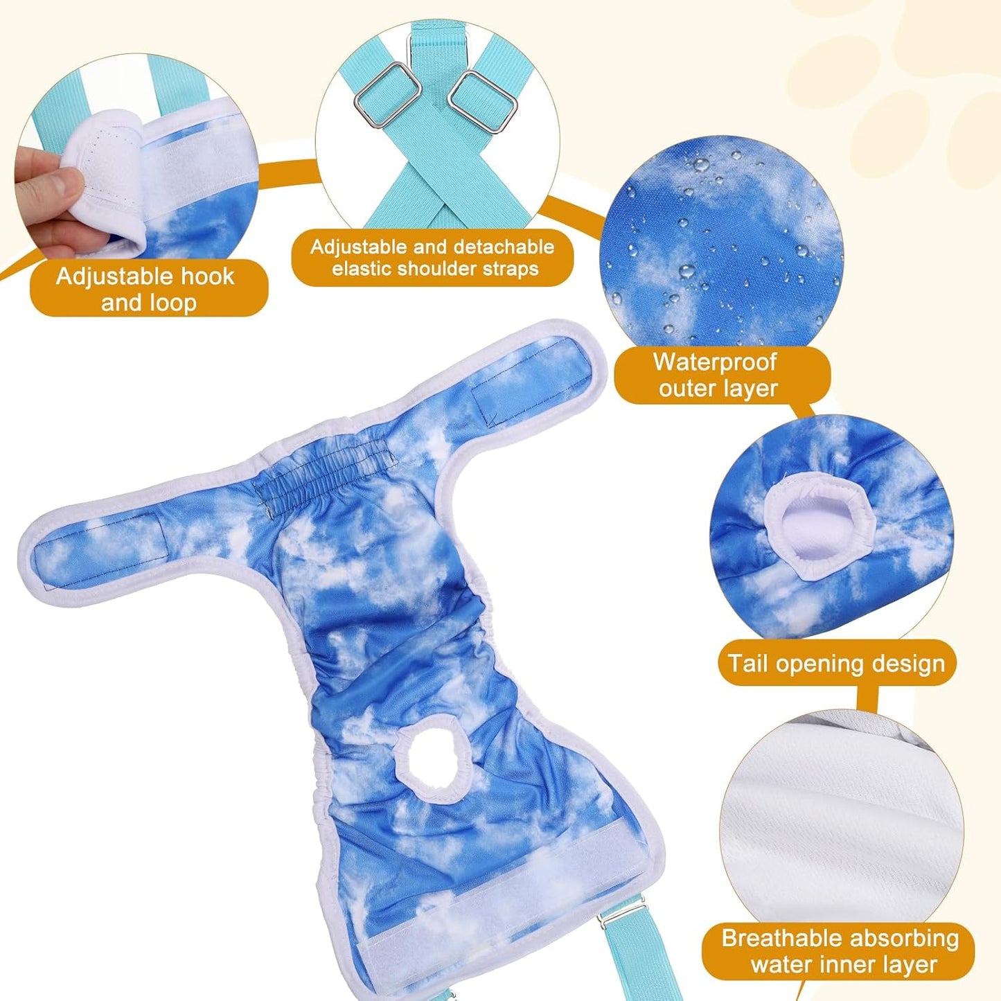Washable Female Dog Diapers with Suspender, Reusable Dog Diapers Absorbent Leakproof(Dark Blue/Dark Pink M, 2Pcs), Intended for Small/Medium/Large Female in Heat