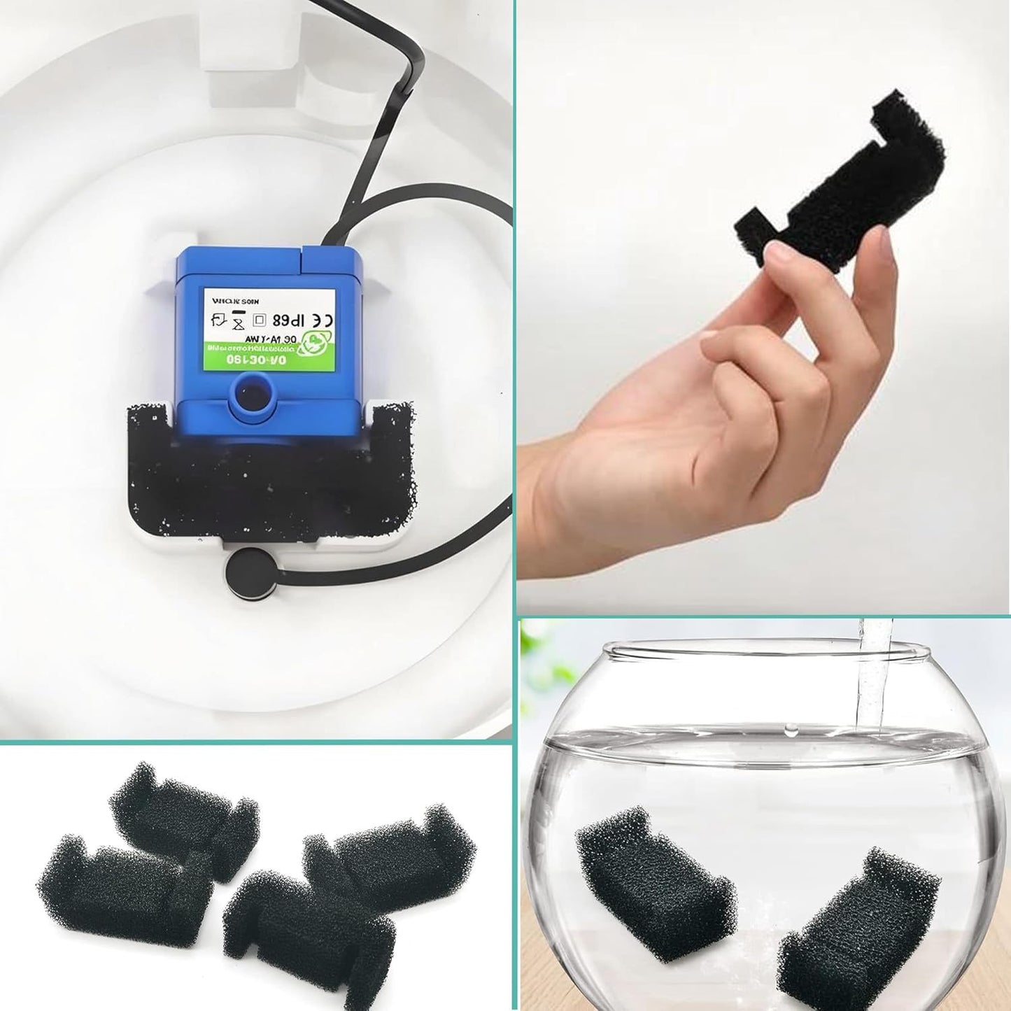6 Pack Replacement of Cat Fountain Pump Sponge Filters, Compatible with DC-DR-160 Cat Fountain Pump, Fits 67oz/2L & 81oz/2.4L Stainless Steel Pet Fountain (Pump Not Included)