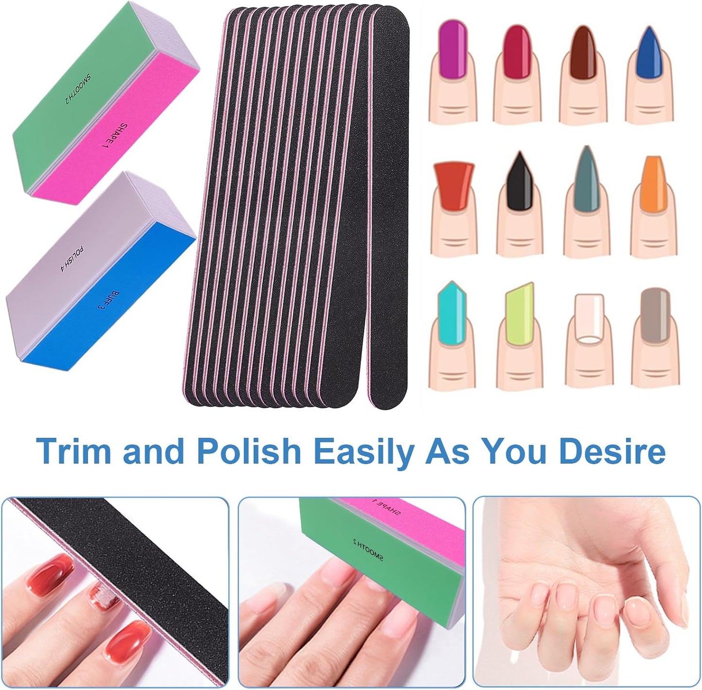 Nail File and Buffer Set, 4 Way Nail Buffers Shine Kit Professional Nail Files for Natural Nails Manicure Filer Filing Polishing Buff Nail Care Smoother Buffing Fingernail 100/120/240/600/3000 Grit