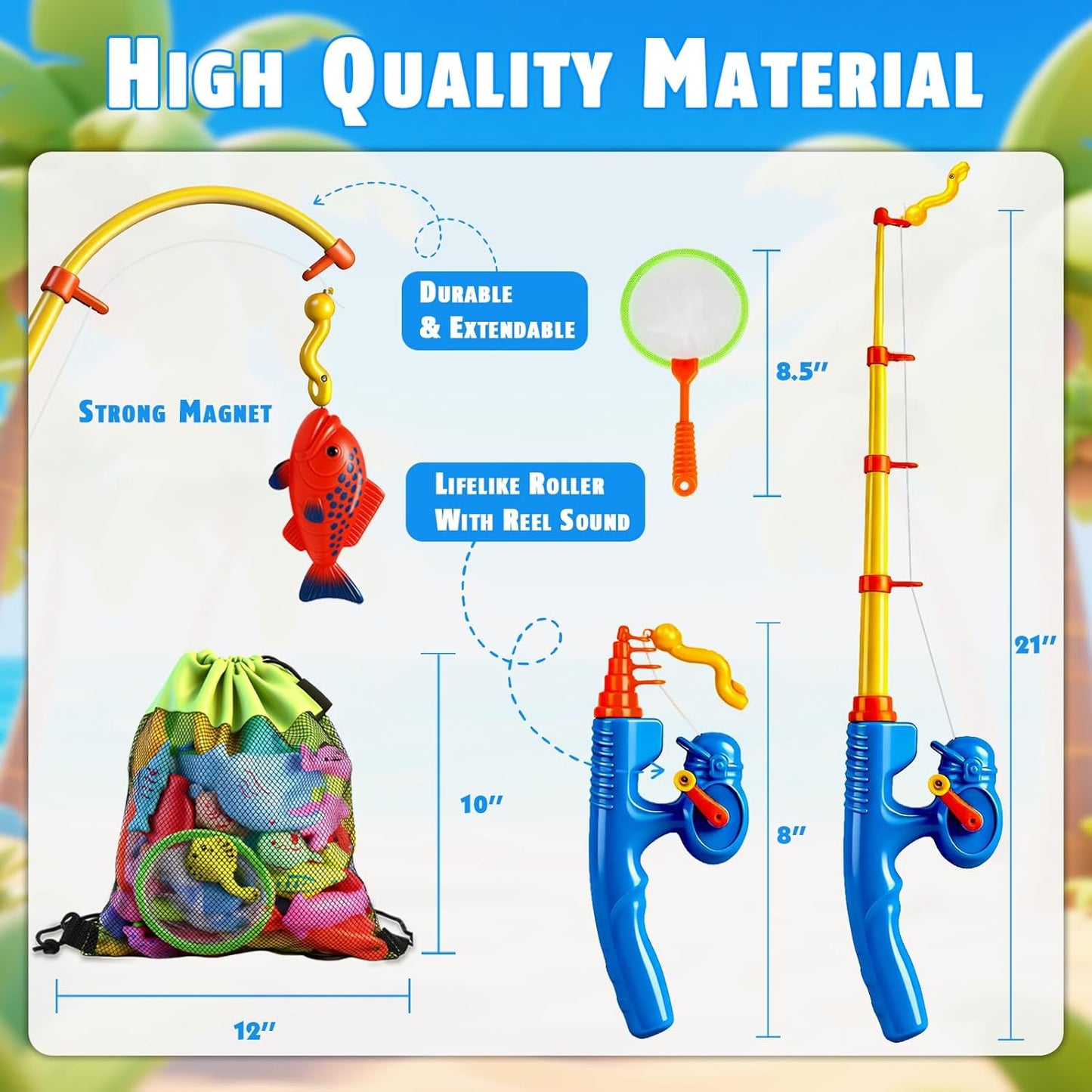 CozyBomB™ Magnetic Fishing Toys Game Set for Kids | Water Table Bathtub Kiddie Pool Party Pole Rod Net, Outdoor Plastic Floating Fish, Toddler Bath Color Ocean Sea Animals Easter Gift Age 3-5 6 4-8