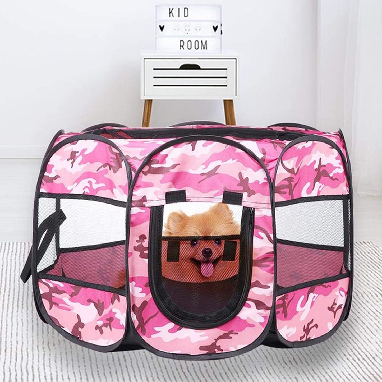 Foldable Dog Cat Playpens, Portable Dog Pen Indoor Outdoor, Cat Playpen Exercise Pen Pet Tent House Playground Dog Pen Indoor with Removable Shade Cover for Dogs & Cats,Pink,M