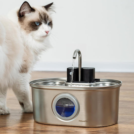 PawsPik 3.2L Cordless Stainless Steel Cat Water Fountain, Rechargeable Battery Operated Pet Water Fountain, Automatic Drinking Fountain with Filter, Motion Sensor & 3 Flow Modes for Indoor Cats & Dogs