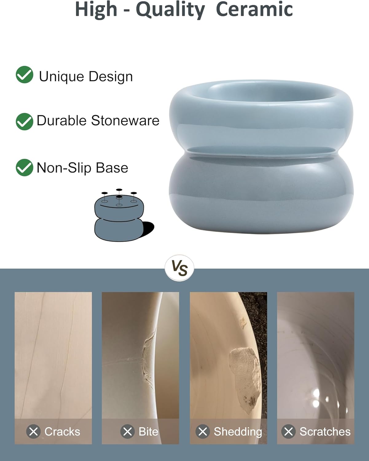 Ceramic Elevated Cat and Dog Bowls for Small Dogs, Non-Slip Tilted Raised Cat Food and Water Bowls Whisker Friendly, Standing Wet Food Bowl-Blue
