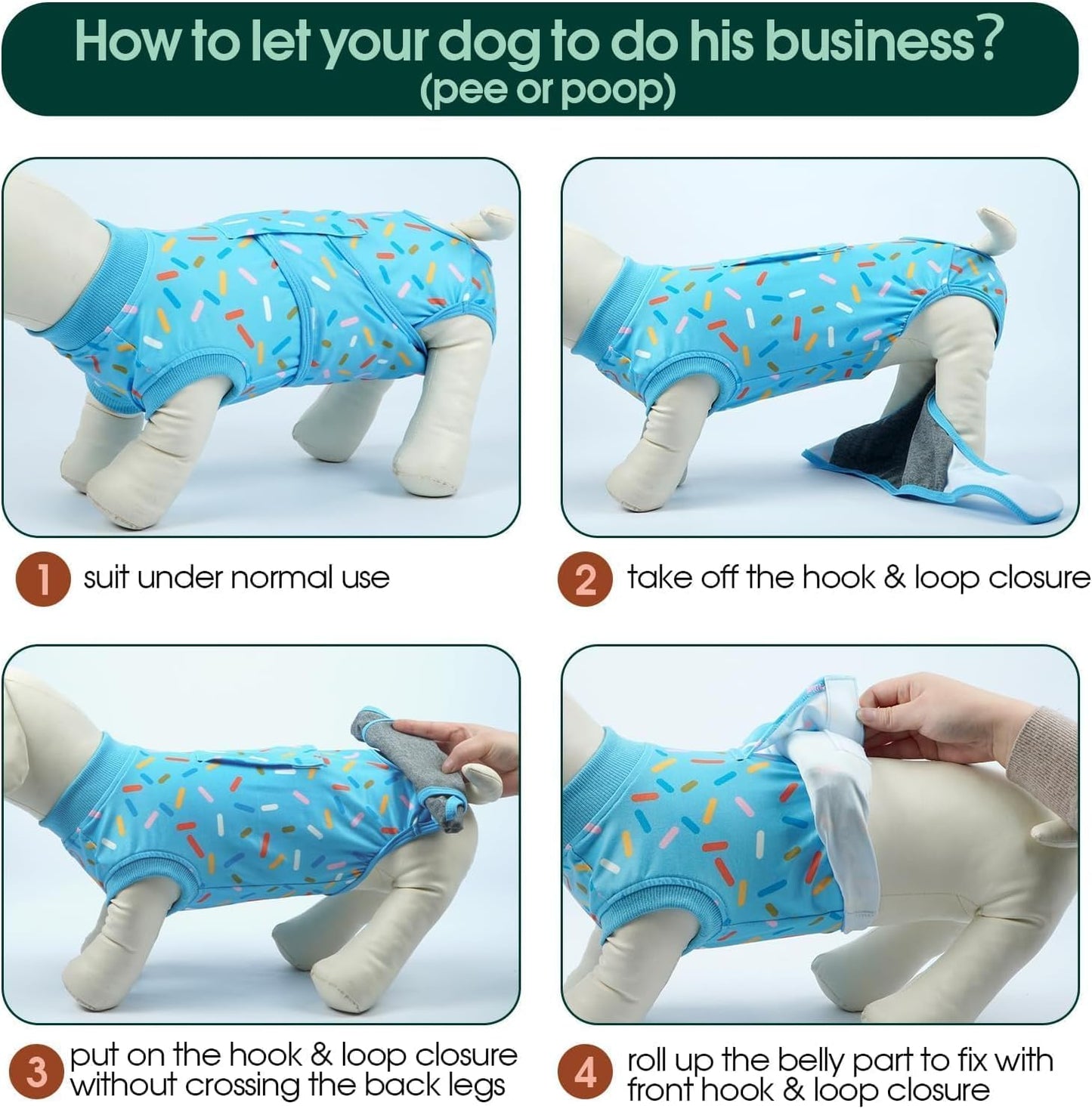 Kuoser Recovery Suit for Dogs, Dog Surgery Suit for Neutering, Breathable Recovery Onesie, Post-Op Protective Vest for Wound, Bodysuit for Abdominal Wounds Skin Disease, BlueRibbon S
