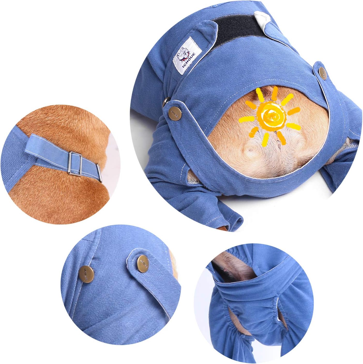iChoue Cute Dog Diapers Suspenders for French Bulldog Frenchie Pug English Bulldog Female in Heat Cycle Blue - Small with 1pc Diaper