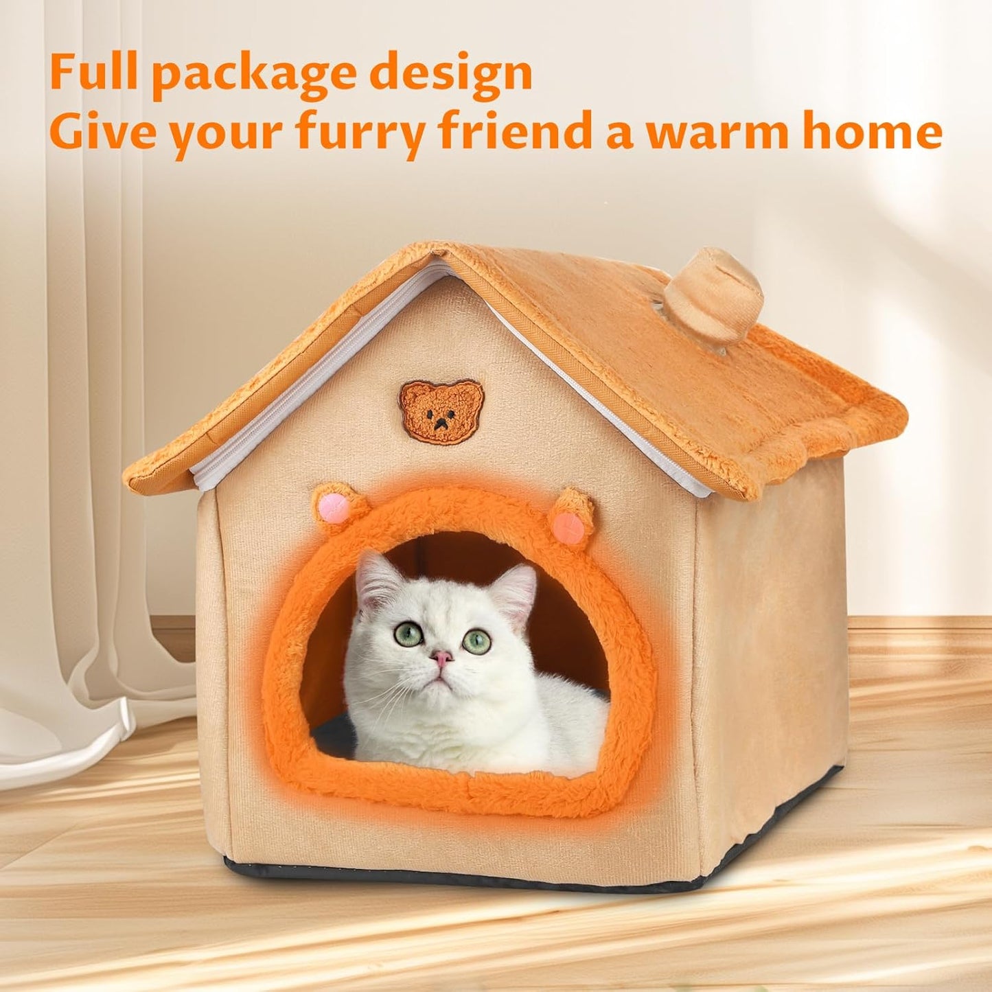 Heating Inside Cat&Dog House Heated Pet Indoor Heated Kitty House Bed(A Nest Box and A Heating Pad)