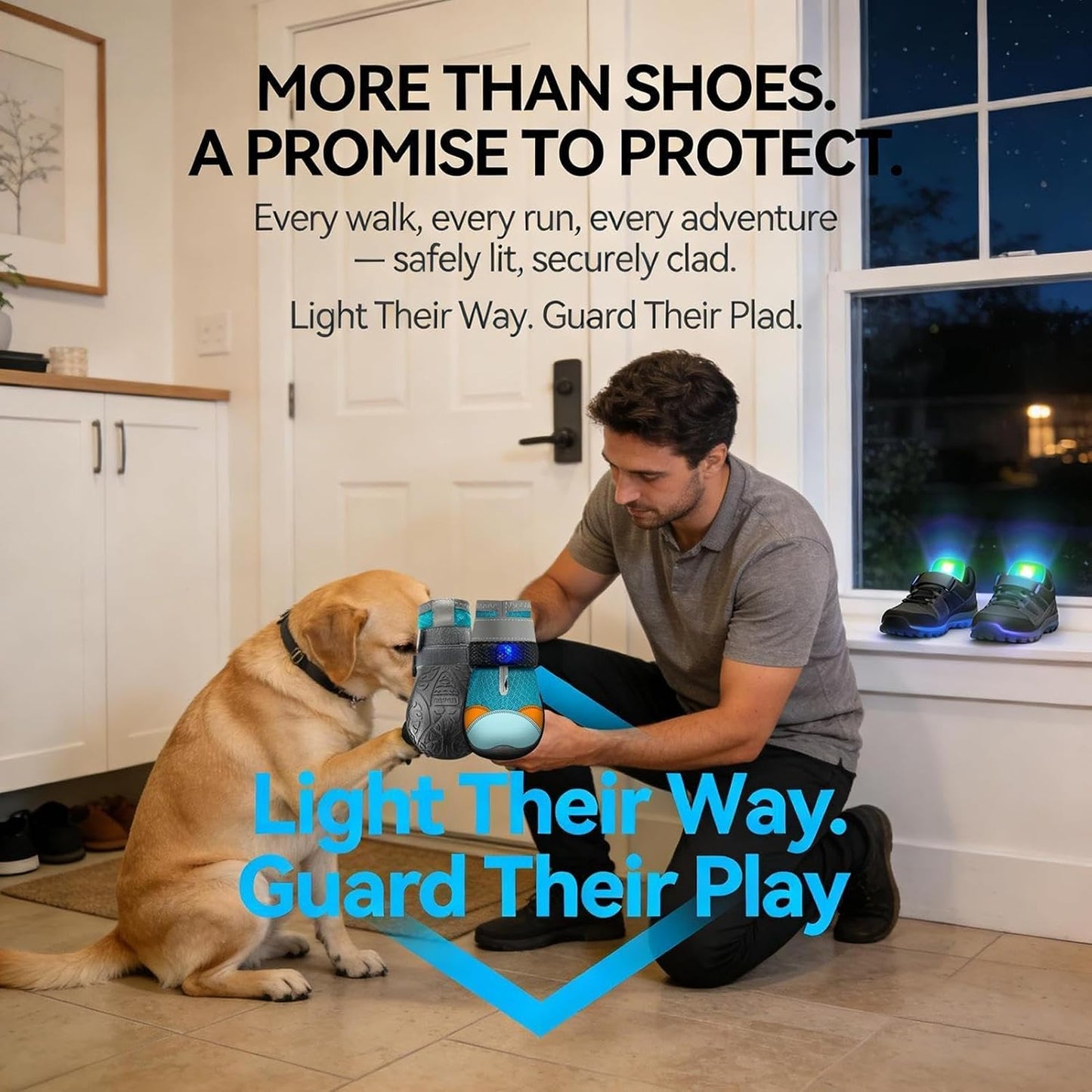Glowing Dog Shoe Set - Rechargeable Puppy Booties | Non Slip Cat Paw Protectors for Small Pets, LED Night Safety Shoes, Summer Pavement Guard, Lightweight Outdoor Training Gear
