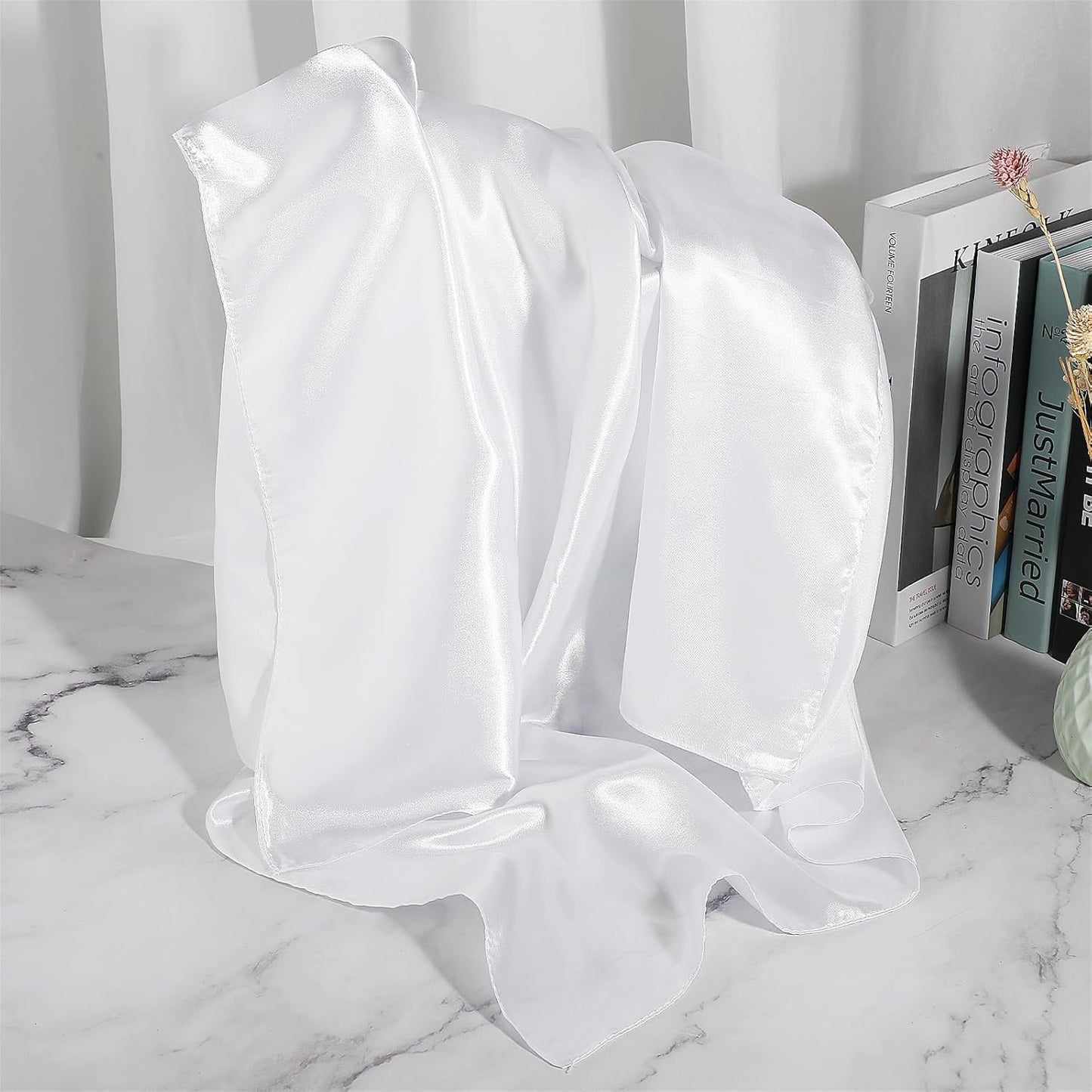 35" Large Square Satin Head Scarf, Silk Shiny Solid Color Scarves, Sleeping Wraps for Women Hair Bandana