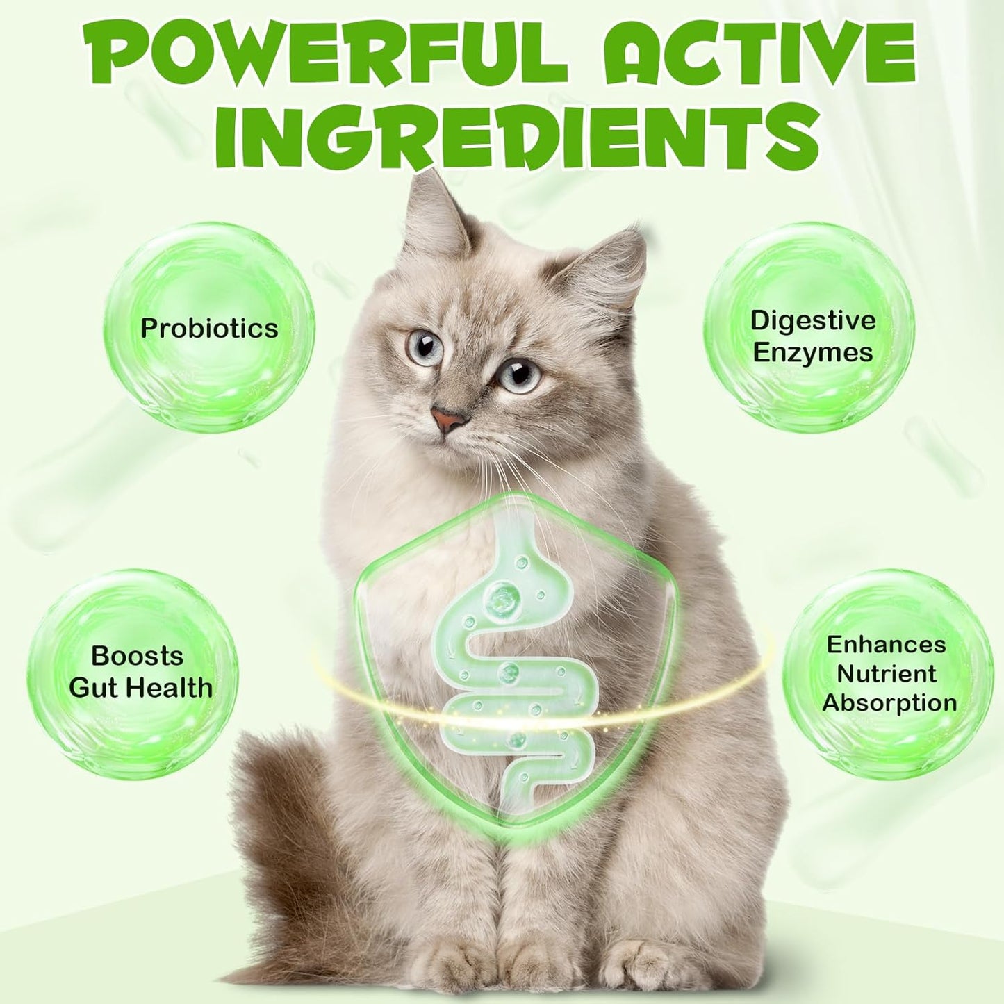 3-in-1 Probiotics for Cats with Digestive Enzymes & Prebiotics, 2 Pack for Cats of All Ages, Immune System & Diarrhea Relief, Supports Gut Health