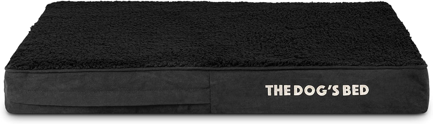 The Dog’s Bed Orthopedic Memory Foam Dog Bed Mattress, Plush Fabric, Grey with Blue Trim, Medium, 4-Inch