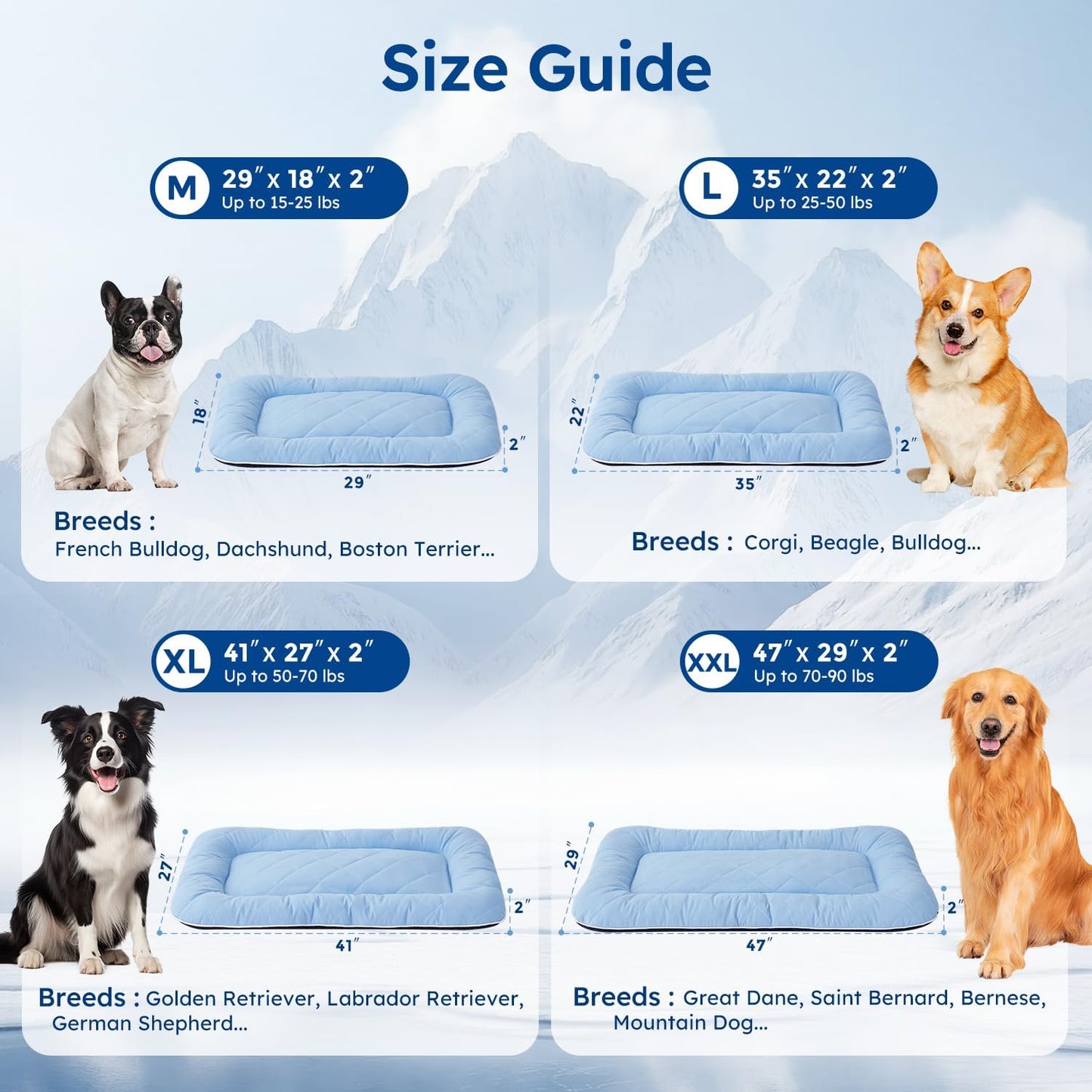 ZOMISA Cooling Dog Bed Q-MAX >0.5, Thick Cooling Crate Mat for Large Dogs, Cold Kennel Pad with Chill Breathable Washable Fabric for Summer, 35x22x2'', Blue