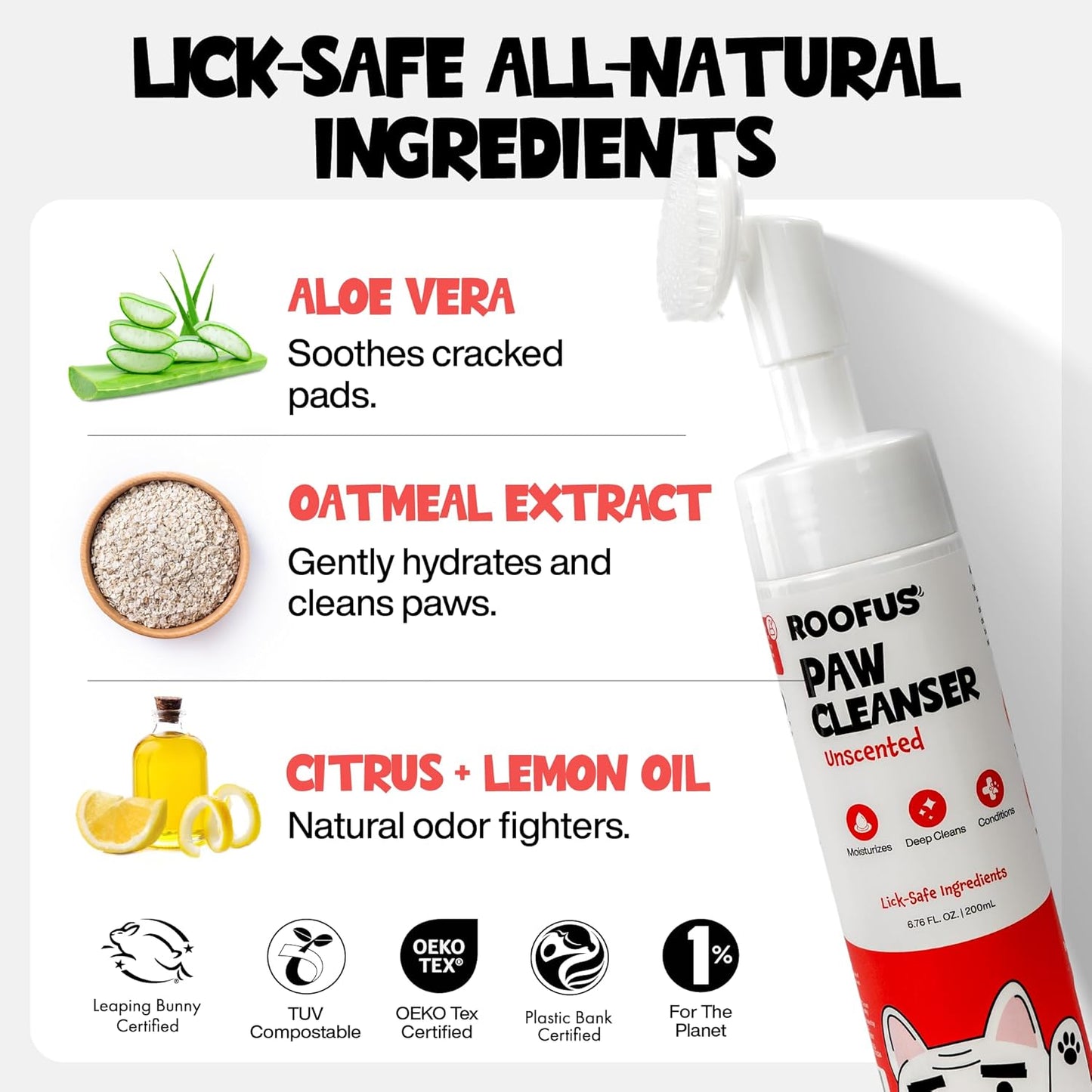 Paw Cleaner for Dogs & Cats, 200ml No-Rinse Dog Paw Cleaner Washer, Gentle Unscented Foaming Cleanser with Built-in-Brush, Paw Cleanser for Repairing & Restoring Cracked Paws (5.07 oz)