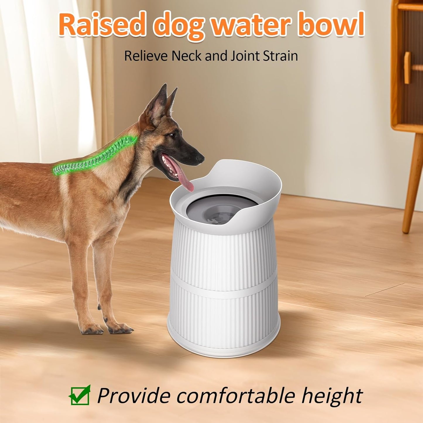 Elevated Dog Bowls Large Sized,15.4in High Raised Stand,4.4L No Spill Dog Water Bowl,Stainless Steel Bowl,Adjustable,Non-tip,Non-Slip, Water Dispenser for Large Medium Pets
