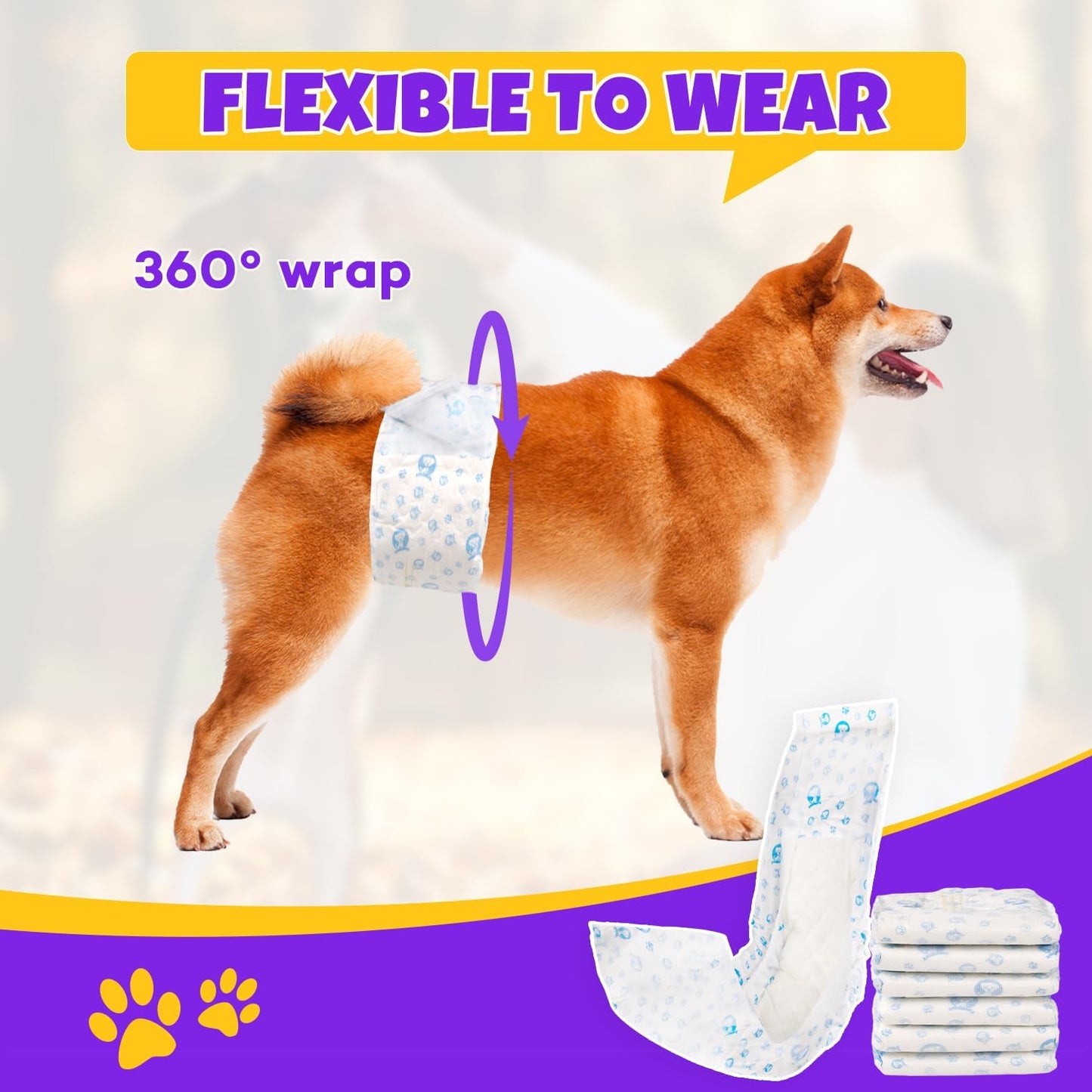 50 Count Disposable Male Dog Wraps, Male Dog Diapers, Super Absorbent Pee Wraps, Belly Bands for Dogs, Leak Proof, Wetness Indicator, Puppy and Doggie Diaper for Peeing, X-Small