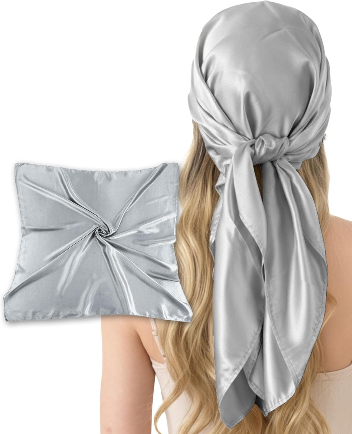 CHUNG Women 35“ Large Satin Scarf Solid Color Silk Feel Square Wraps Big Hair Bandanas 90cm Headscarf Necktie