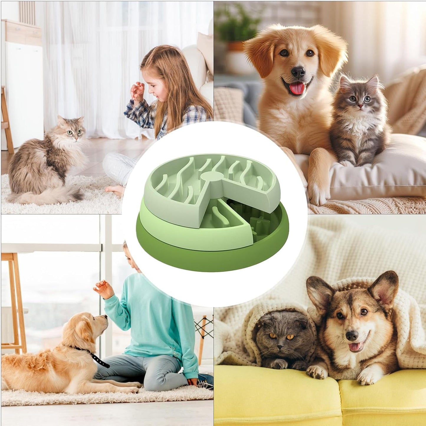Lightweight Slow Feeder - Washable Pet Feeder, Dog Bowl with Non Slip Bottom Base, Puppy Bowls with Puzzle Interactive, Pet Supplies Feeding Station, Feline Bowl for Daily Use