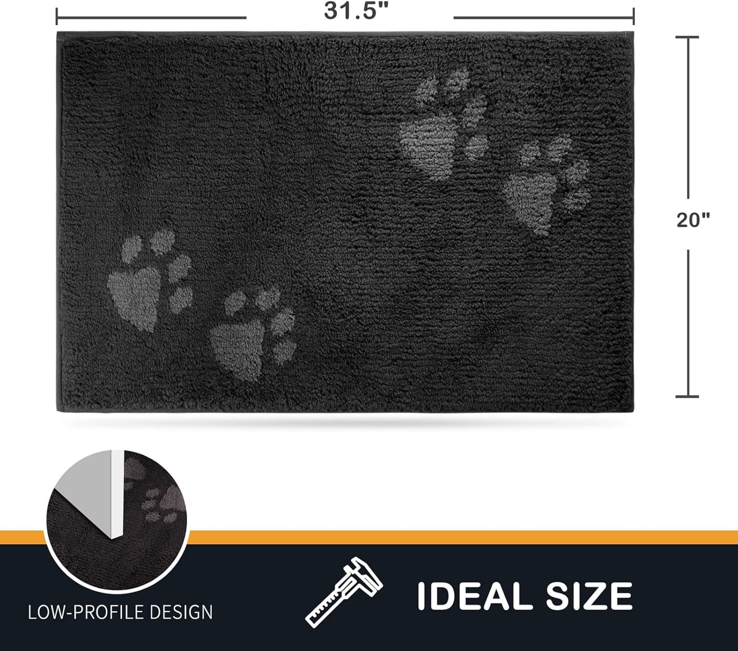 PURRUGS Dirt Trapping Door Mat 20" x 31.5", Non-Skid/Slip Machine Washable Microfiber Entrance Rug, Shoes Scraper, Dog Doormat, Super Absorbent Floor Mat for Muddy Wet Shoes and Paws, Charcoal